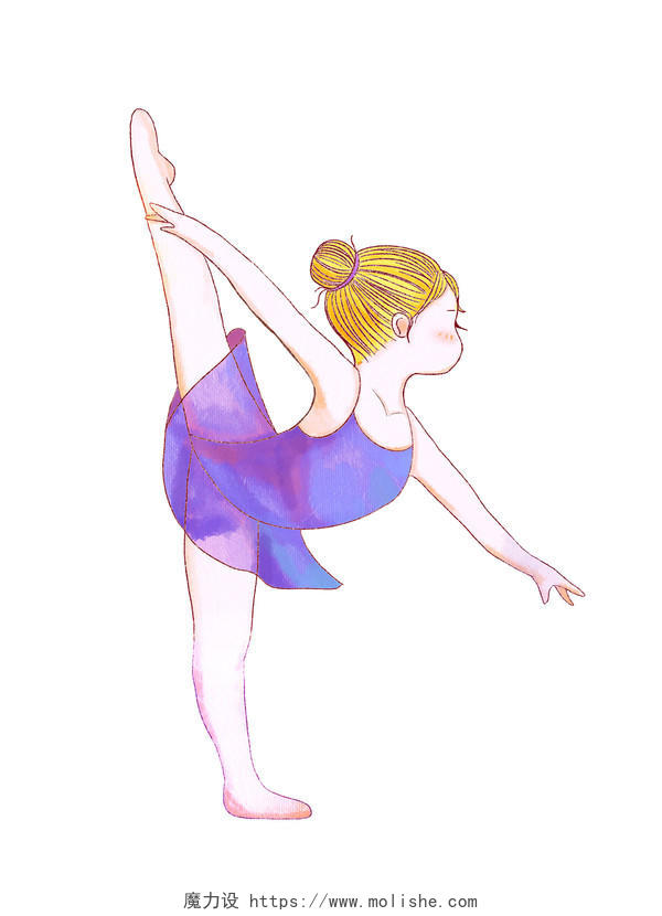 紫色手绘卡通梦幻唯美芭蕾舞女孩跳舞元素PNG素材